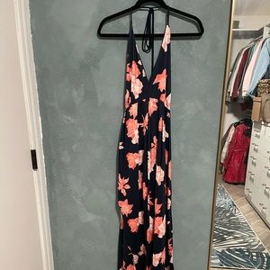Floral halter max dress with slit -M